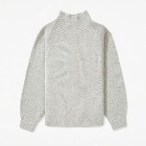 Everlane 93% Cashmere Mock neck Sweater Women's Gray Ribbed Balloon Sleeve XS